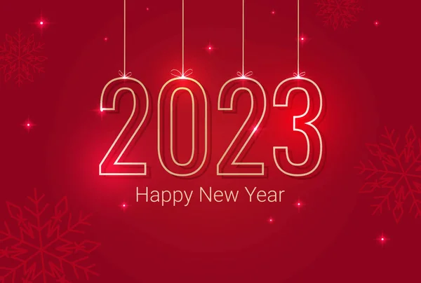 Inscription 2023 Happy New Year Red Background Sparkles Snowflakes Vector — Stock Vector