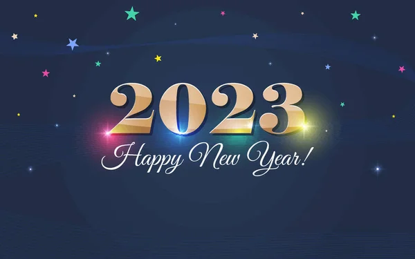Inscripción 2023 Feliz Año Nuevo Sobre Fondo Las Estrellas Ilustración — Vector de stock