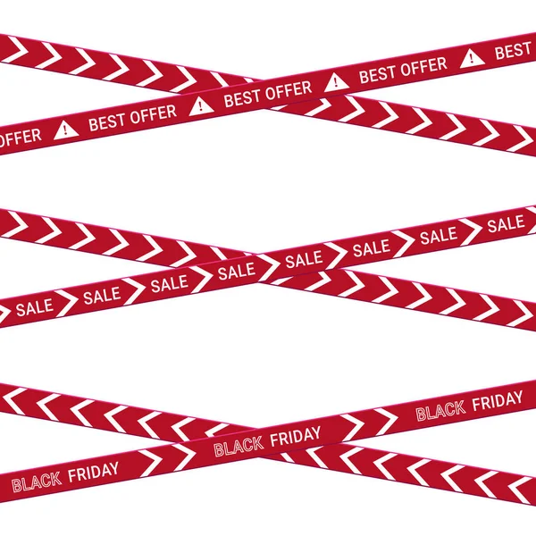 Set Red Sale Ribbons Arranged Crosswise Discount Vector Vector Illustration — Stock Vector