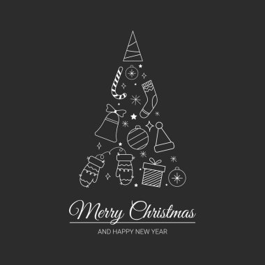 Mutlu Noeller ve mutlu noeller yazıları Noel ağacı şeklinde katlandı. Vektör illüstrasyonu