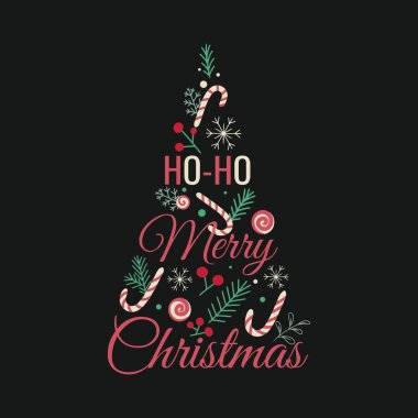 Ho ho ve mutlu noeller şeker kamışları kar taneleri ve dal şeklinde. Vektör illüstrasyonu