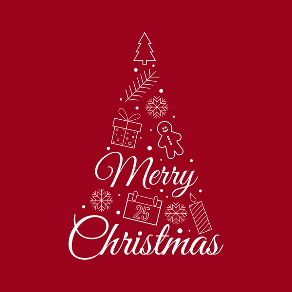 Text Merry Christmas Shape Christmas Tree Xmas Snowflake Elements Gift — Stock Vector