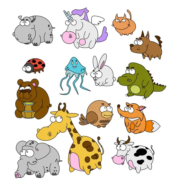 Χαριτωμένα Ζώα Για Παιδιά Σας Στην Απεικόνιση Και Διάνυσμα Εικονογράφηση — Διανυσματικό Αρχείο