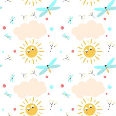 Güneş ve yusufçuğun babacan güneş çizimleri. Vektör illüstrasyonu