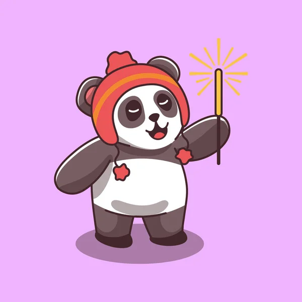 Lindo Panda Sombrero Rojo Celebración Año Nuevo Más Brillante Personaje — Vector de stock