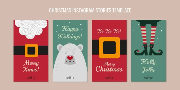 Retro Minimalistische Flache Weihnachtsdesigns Für Instagram Santa Schärpe Bart Und — Stockvektor