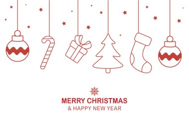 Elle çizilmiş mutlu noeller dekoratif arka plan öğeleri yukarıdan. Vektör illüstrasyonu