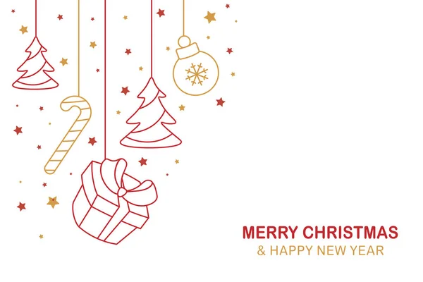 El çizimi sarı ve kırmızı mutlu noeller dekoratif arka plan unsurları solda. Vektör illüstrasyonu