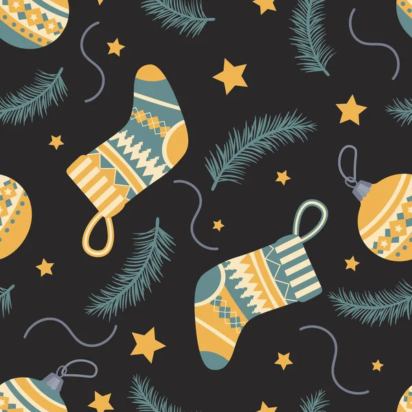 Bezešvé Vánoční Vzor Vánoční Ponožkou Vánoční Hračky Vektorová Ilustrace — Stockový vektor