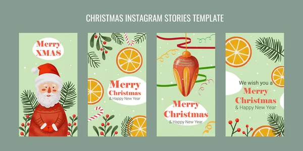 Ensemble Modèles Noël Pour Les Histoires Instagram Dans Style Aquarelle — Image vectorielle