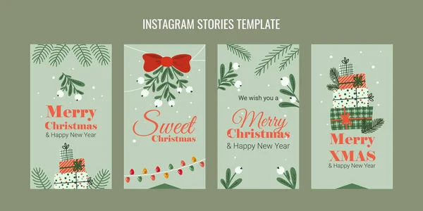 Ensemble Modèles Noël Pour Les Histoires Instagram Brindilles Gui Cadeaux — Image vectorielle