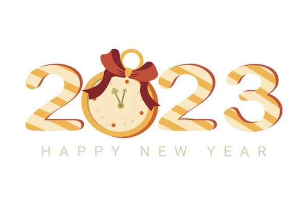 Estandarte Con Inscripción 2023 Con Feliz Año Nuevo Reloj Ilustración — Vector de stock