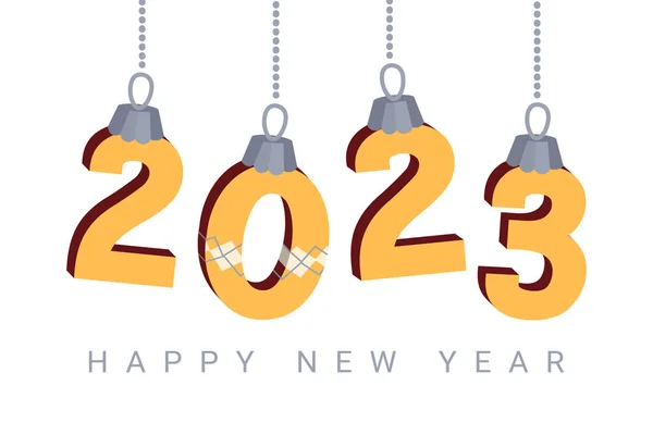 Pancarta Con Voluminosa Inscripción Amarilla 2023 Feliz Año Nuevo Ilustración — Vector de stock