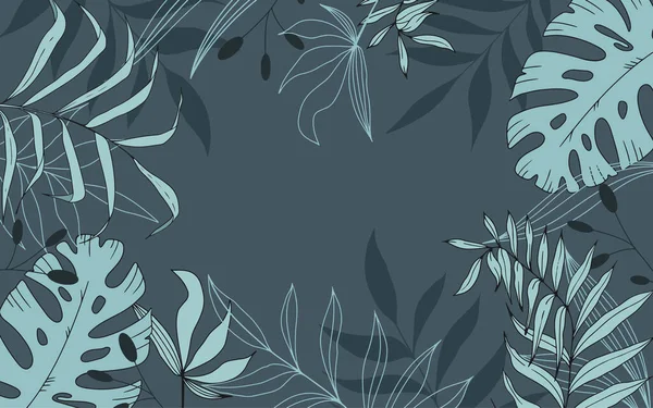 Blumiger Hintergrund Aus Verschiedenen Tropischen Blättern Vektorillustration — Stockvektor