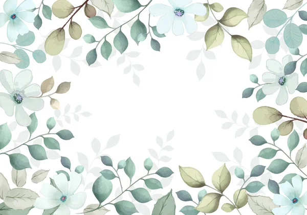繊細な花や 水彩風の葉を持つ小枝の花の背景 ベクターイラスト — ストックベクタ