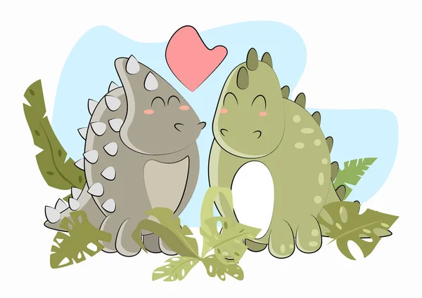 2頭の恐竜がイラストで愛し合っています ベクターイラスト — ストックベクタ
