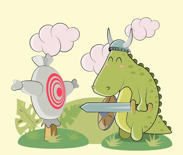 恐竜の騎士と標的剣をベクトルで ベクターイラスト — ストックベクタ