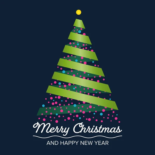 Image Ribbon Style Christmas Tree Color Confetti Vector Illustration — Stock Vector