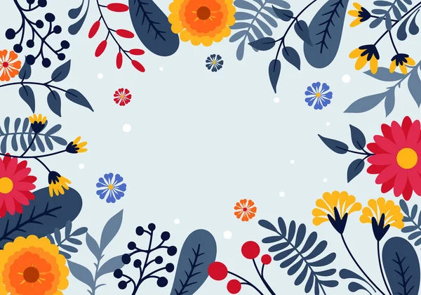 Flacher Floraler Hintergrund Blautönen Mit Hellen Akzenten Vektorillustration — Stockvektor
