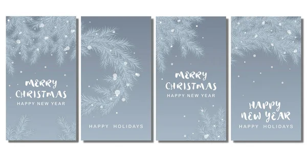 Conjunto Banners Verticais Natal Gradiente Com Abeto Azul Ano Novo — Vetor de Stock