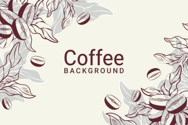 El çizimleri resimli bej rengi kahve arka planı. Vektör illüstrasyonu