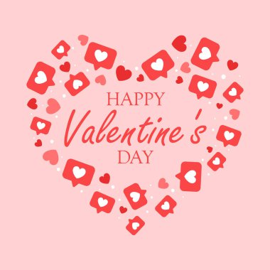 Kalp şeklinde tasarım, mutlu sevgililer günü harfleriyle yapılmış. Vektör illüstrasyonu