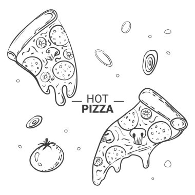 two slices of pizza in the sketch technique. Vector illustration