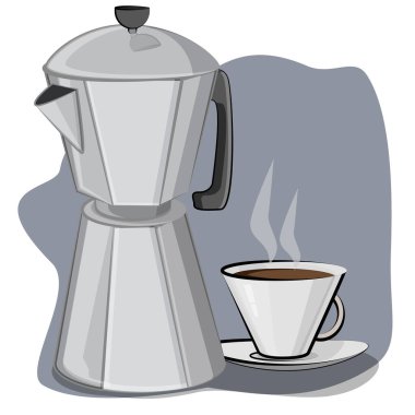 Delicious brewed coffee in a chic coffee po. Vector illustration