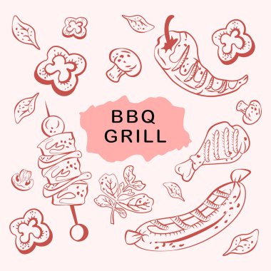 bbq grill vector hand drawn illustration in vector. Vector illustration