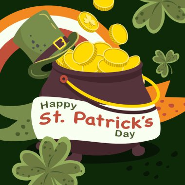 st patricks day square banner happy st patrick coin barrel. Vector illustration