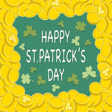 Aziz Patrick Günü 'nde üzerinde bozuk paralar olan parlak bir kartpostal. Vektör illüstrasyonu