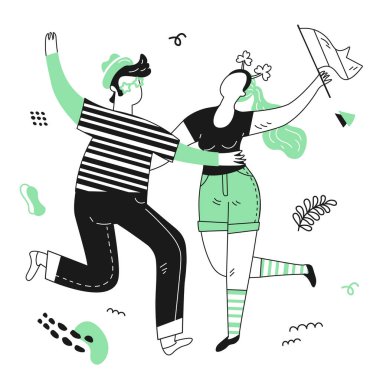 two people dancing celebrating st patricks day vector illustration. Vector illustration