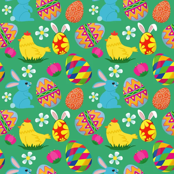 Pattern Image Happy Easter Holiday Elements Eggs Flowers Rabbit Chick — Stock Vector