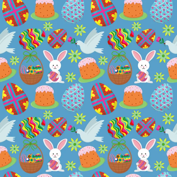 Musterbild Für Einen Fröhlichen Osterurlaub Mit Elementen Aus Eiern Und — Stockvektor
