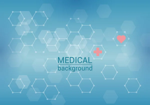 抽象的な八角形の要素を持つ医学的背景赤十字と心臓 ベクターイラスト — ストックベクタ