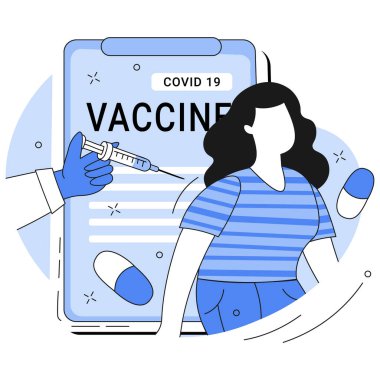 Hasta covid 19 aşı illüstrasyon ve vektör alıyor. Vektör illüstrasyonu