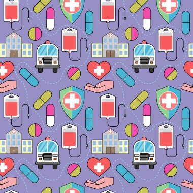 Vektör içinde düz renk elementleri olan tıbbi desen. Vektör illüstrasyonu