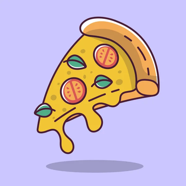 Peynirli Domatesli Bir Dilim Pizza Çizgi Film Stili Illüstrasyon Vektör — Stok Vektör