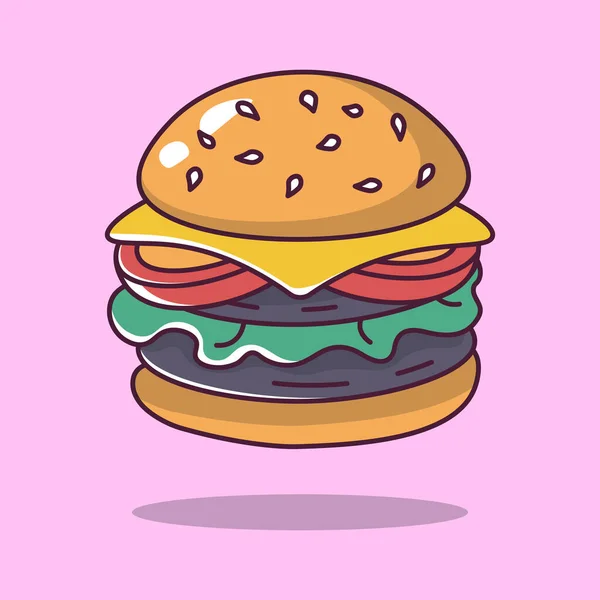 Double Burger Dengan Keju Dan Tomat Gaya Gambar Vektor Ilustrasi - Stok Vektor