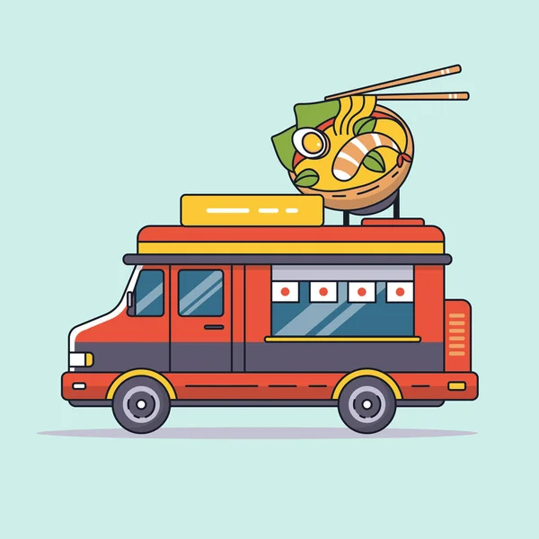 Red Food Truck Food Selling Asian Food Vector Illustration — Stock Vector
