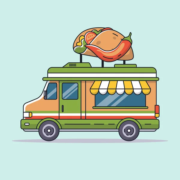 Food Truck Van Vende Ilustración Vectores Alimentos Mexicanos Ilustración Vectorial — Vector de stock