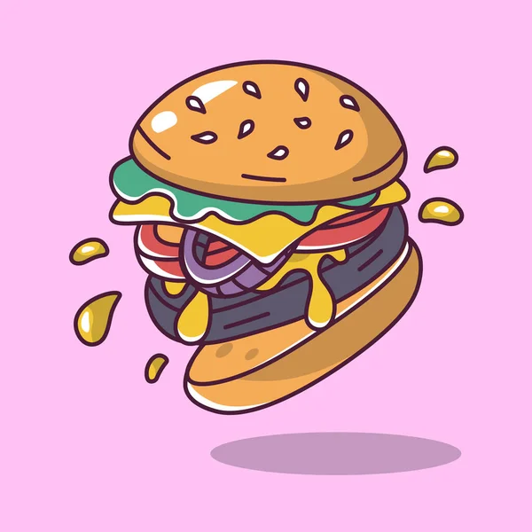 Hambúrguer Aberto Com Tomate Desenho Animado Cebola Ilustração Estilo Vetor —  Vetores de Stock