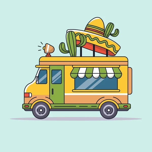 Yellow Van Sell Mexican Food Tacos Vector Illustration Vector Illustration — Stock Vector
