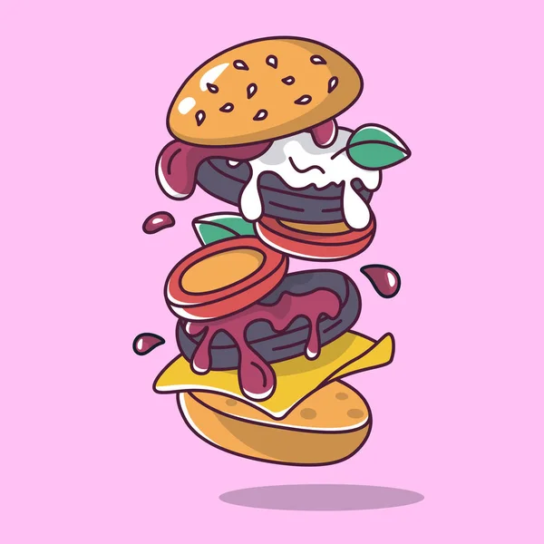 Burger Ingredienser Tecknad Stil Illustration Vektor Illustration Vektorillustration — Stock vektor