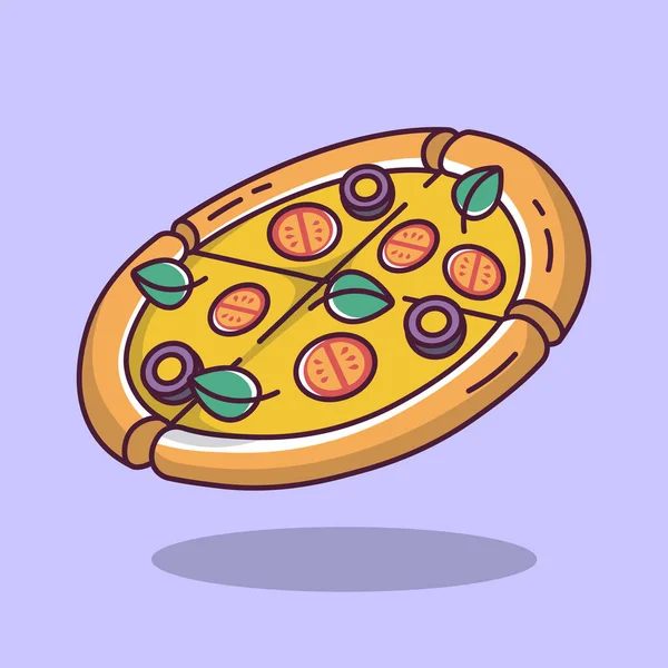 Pizza Com Tomate Azeitonas Desenho Animado Ilustração Estilo Vetor Ilustração —  Vetores de Stock