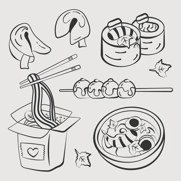 Ασιατικό Χέρι Σχέδιο Χέρι Τροφίμων Διάνυσμα Σκίτσο Εικονογράφηση Διανύσματος — Διανυσματικό Αρχείο