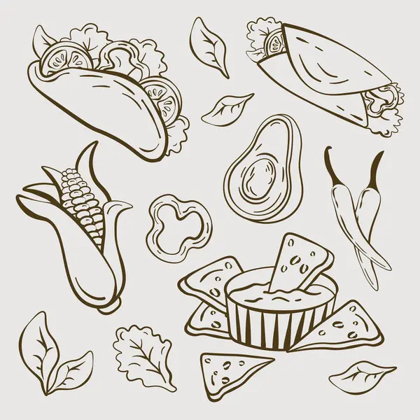 Croquis Vectoriel Alimentaire Mexicain Dessin Main Vecteur Illustration Illustration Vectorielle — Image vectorielle