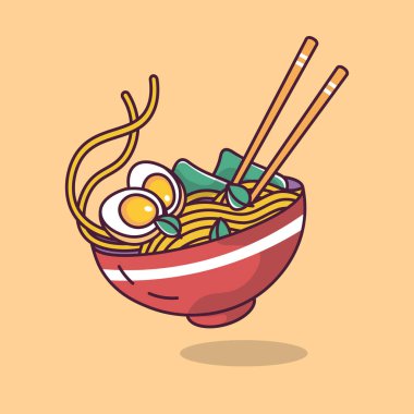 Asya çorbası ramen karikatür tarzı. Vektör illüstrasyonu