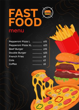 Vektör olarak fast food restoran menüsü. Vektör illüstrasyonu