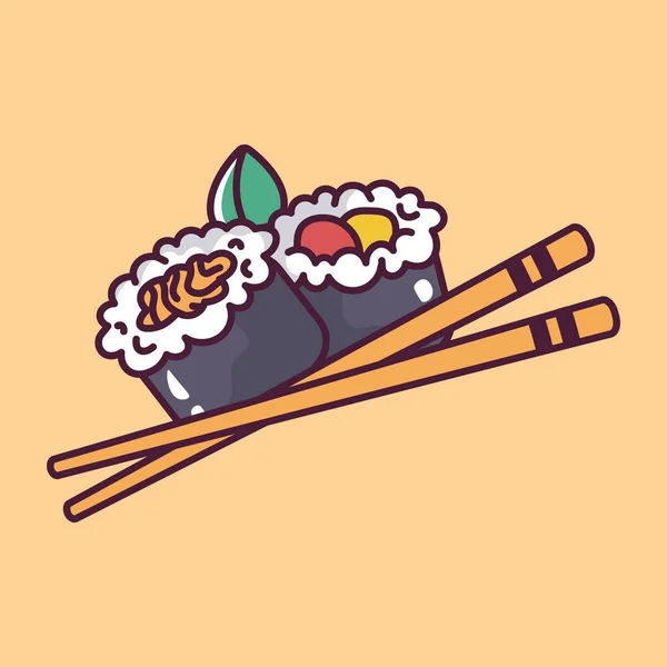 Asiatisk Mat Rullar Sushi Tecknad Stil Vektorillustration — Stock vektor